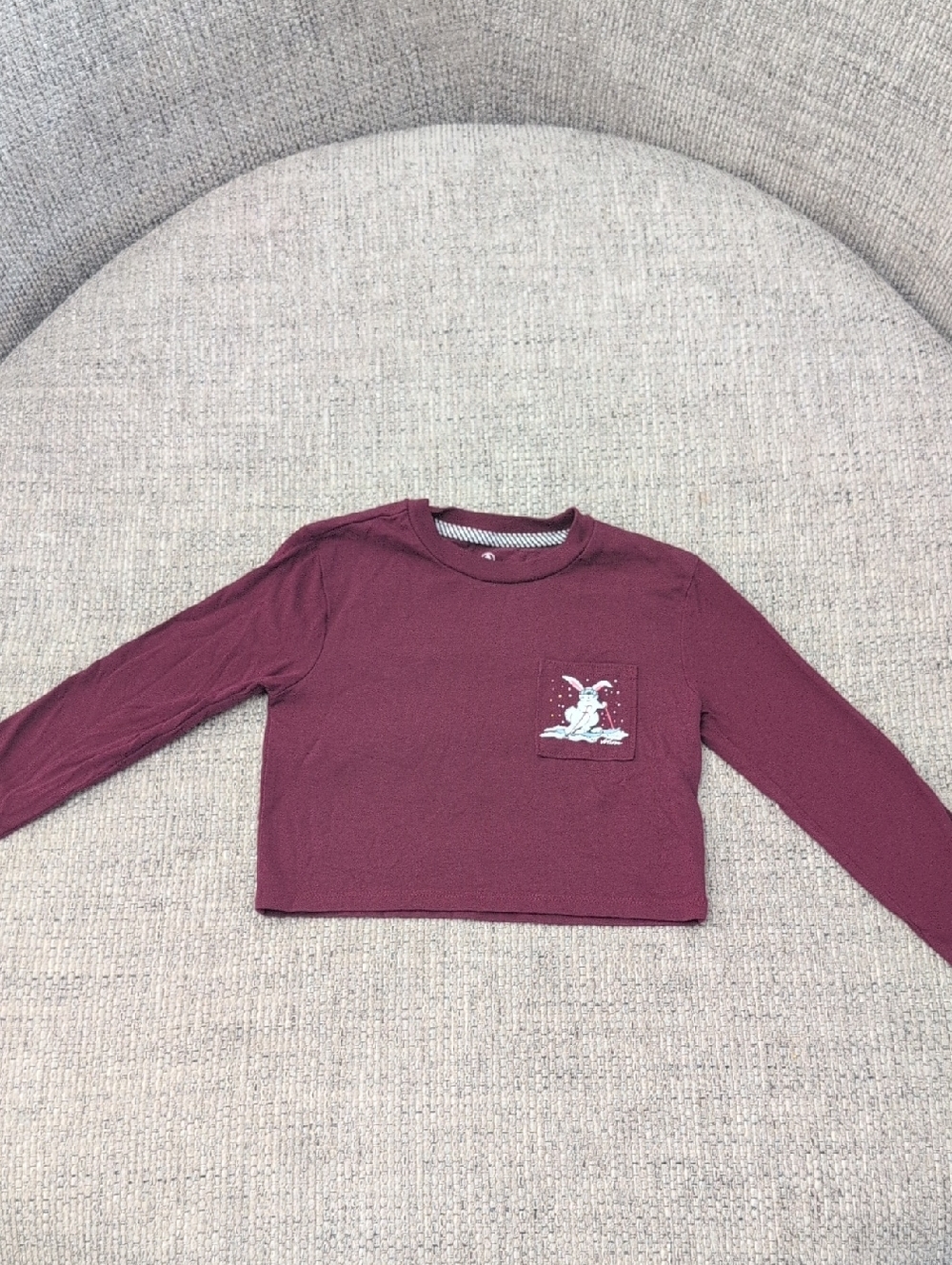 Kids Volcom Long Sleeve Crop Top in Burgundy with Bunny Pocket